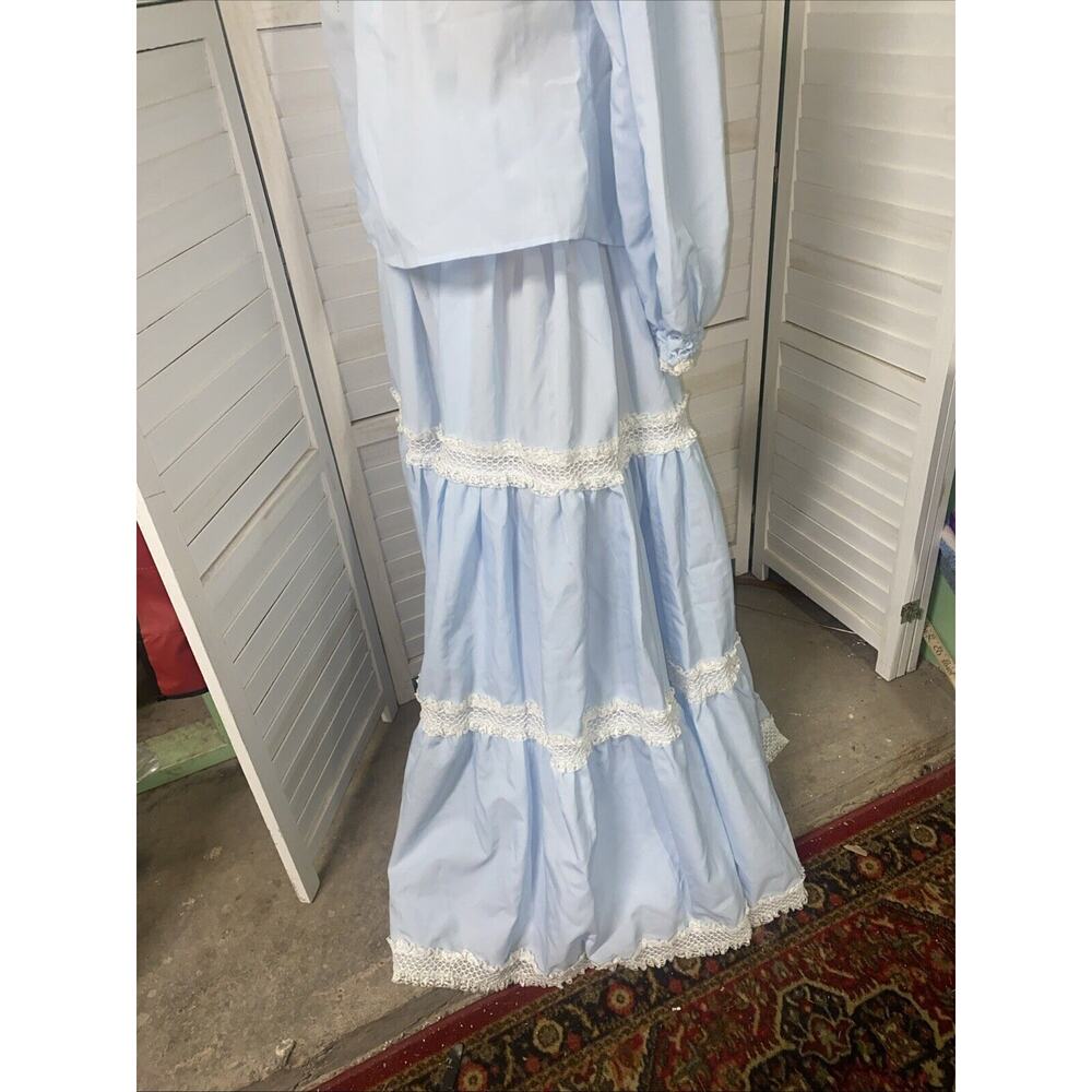Handmade VTG 60s 70s Blue Cottagecore Country Set Maxi Skirt Blouse Sz Medium - Picture 10 of 11